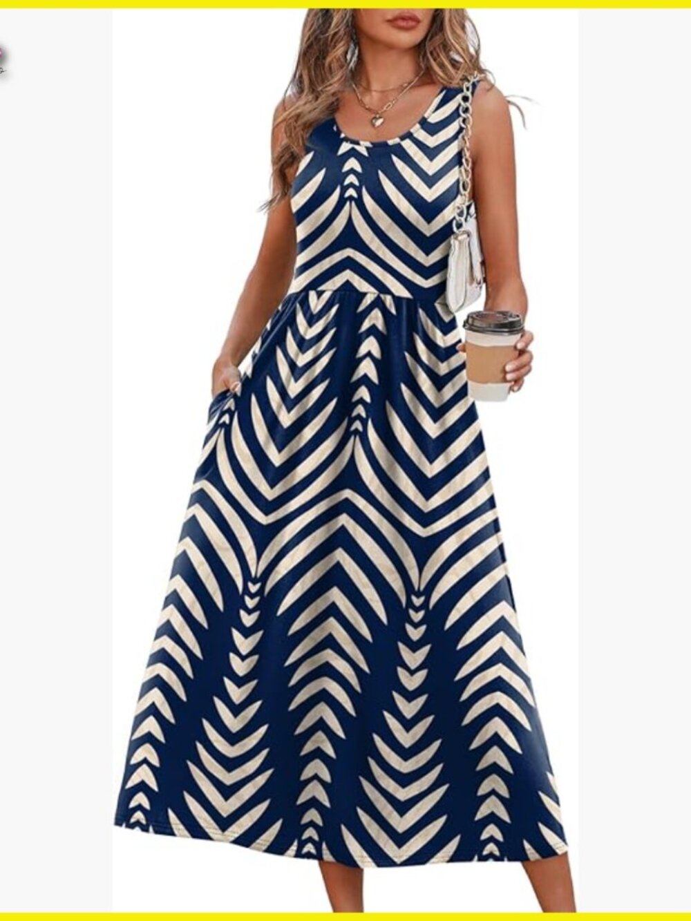 Flowy Midi Dress Casual Boho Chic Summer Vacation Sundress with Pockets